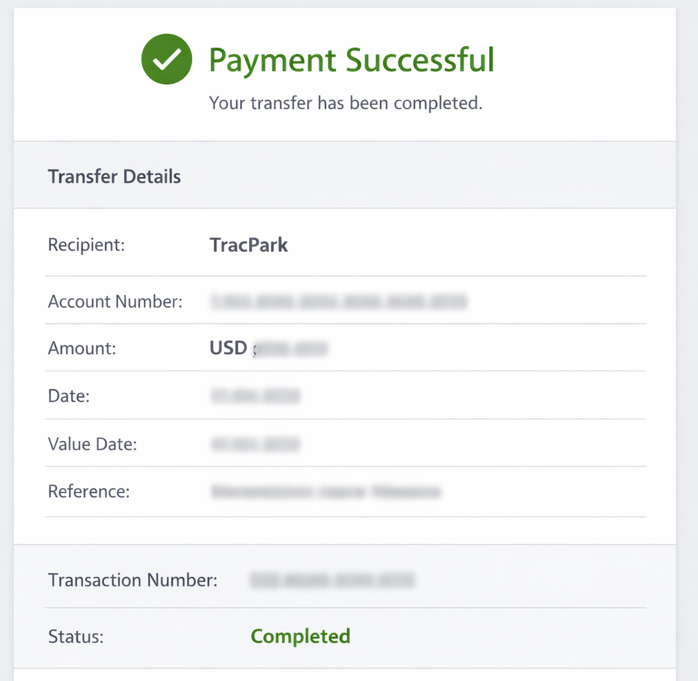 TrackPark payment confirmation